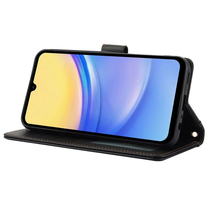 SY-003 For Samsung Galaxy A55 5G Case PU Leather Stand View Phone Wallet Cover with Hand Strap - Black - 4
