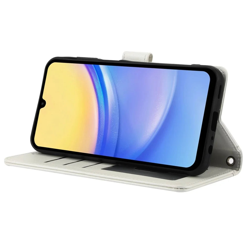 SY-003 For Samsung Galaxy A35 5G Case PU Leather Stand View Phone Wallet Cover with Hand Strap - White - 4