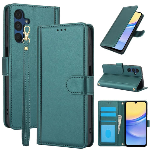 SY-003 For Samsung Galaxy A05s 4G Case PU Leather Stand View Phone Wallet Cover with Hand Strap - Green - 1