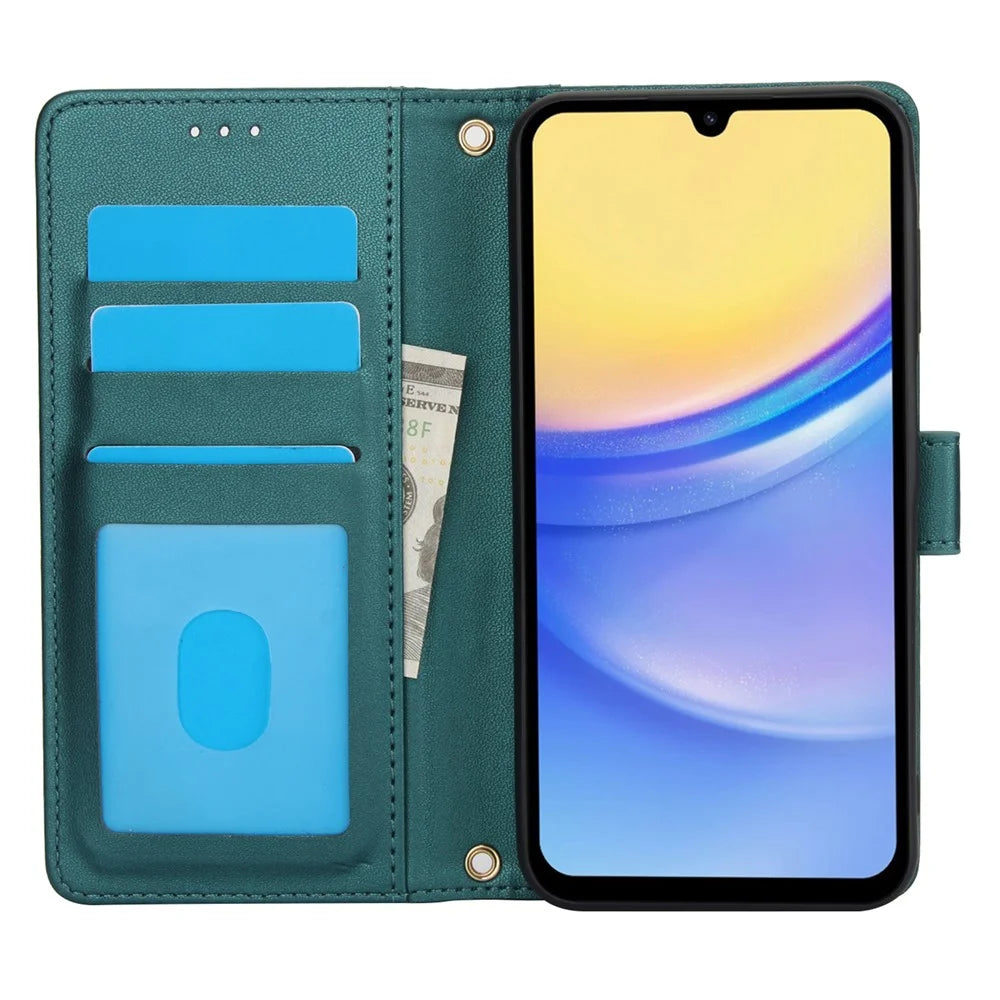 SY-003 For Samsung Galaxy A05s 4G Case PU Leather Stand View Phone Wallet Cover with Hand Strap - Green - 2