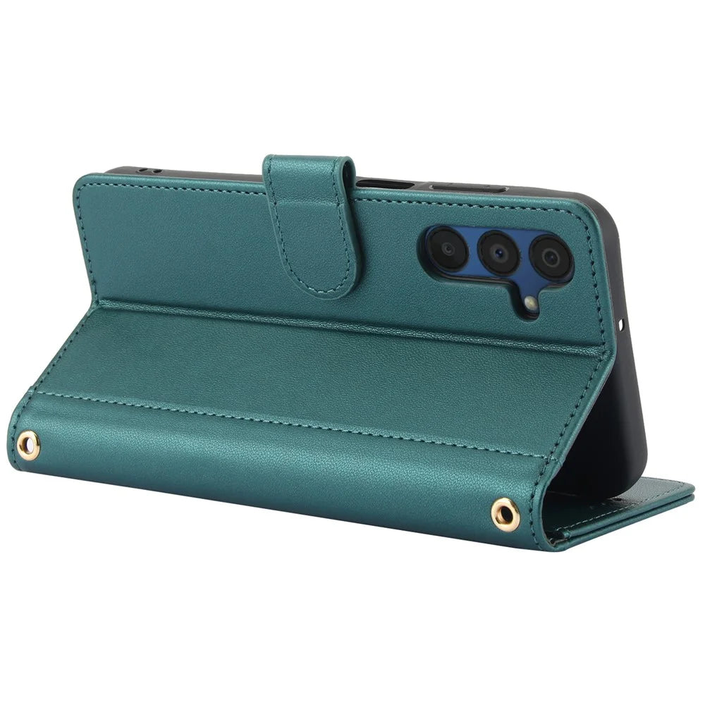 SY-003 For Samsung Galaxy A05s 4G Case PU Leather Stand View Phone Wallet Cover with Hand Strap - Green - 3