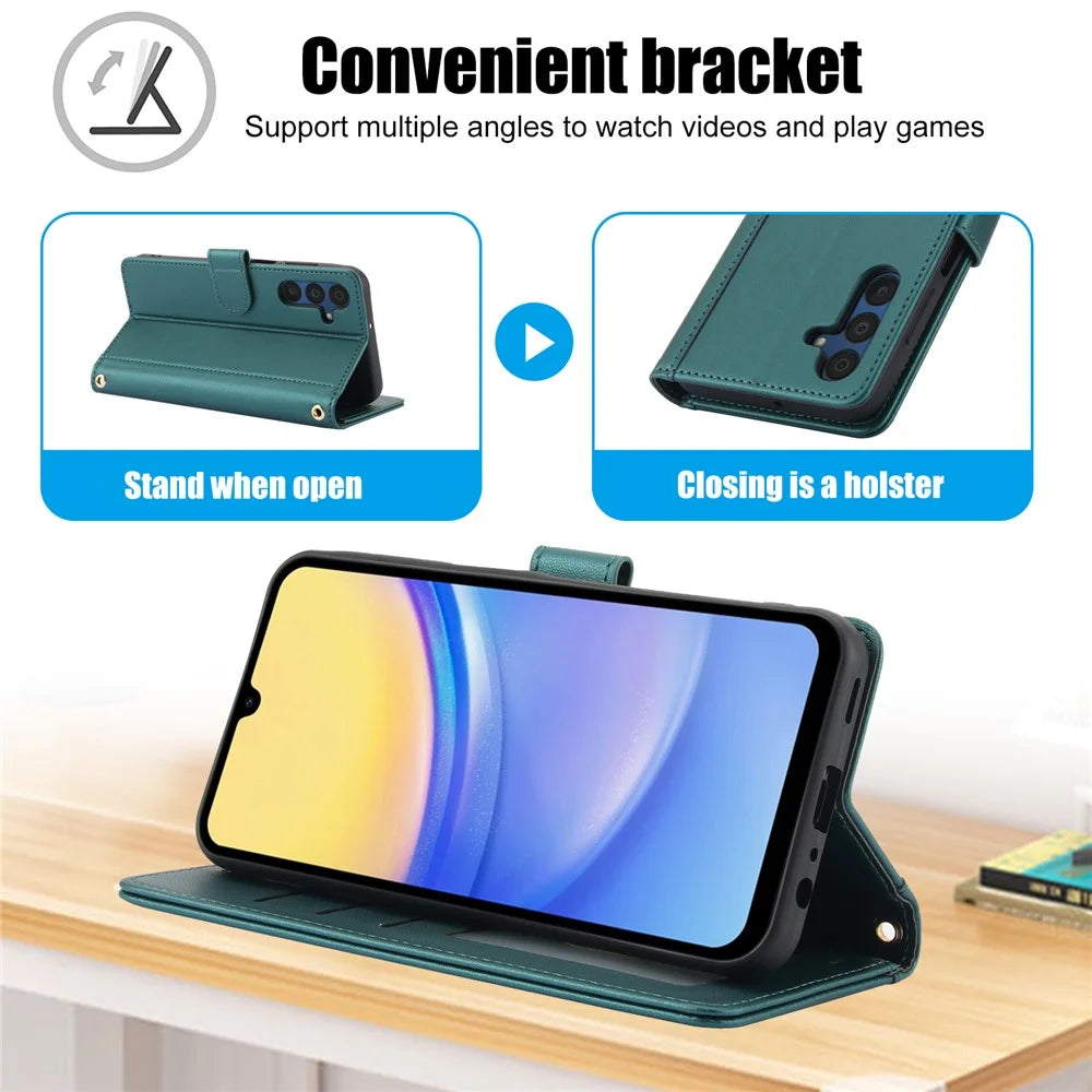 SY-003 For Samsung Galaxy A05s 4G Case PU Leather Stand View Phone Wallet Cover with Hand Strap - Green - 7