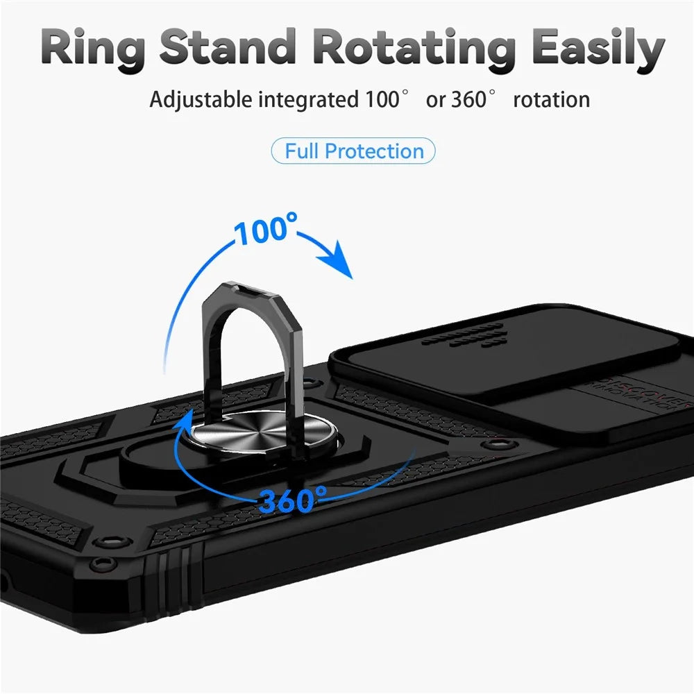 Hard PC + Soft TPU Phone Case for Samsung Galaxy S20 Ultra, Metal Ring Kickstand Anti-drop Cover with Slide Camera Protection - Black - 7