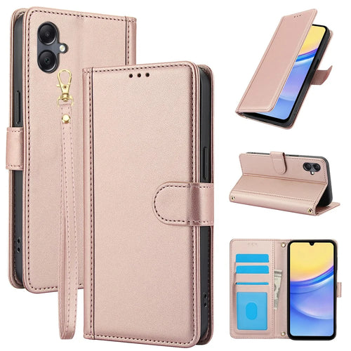 SY-003 For Samsung Galaxy A06 4G Case PU Leather Stand View Phone Wallet Cover with Hand Strap - Pink - 1