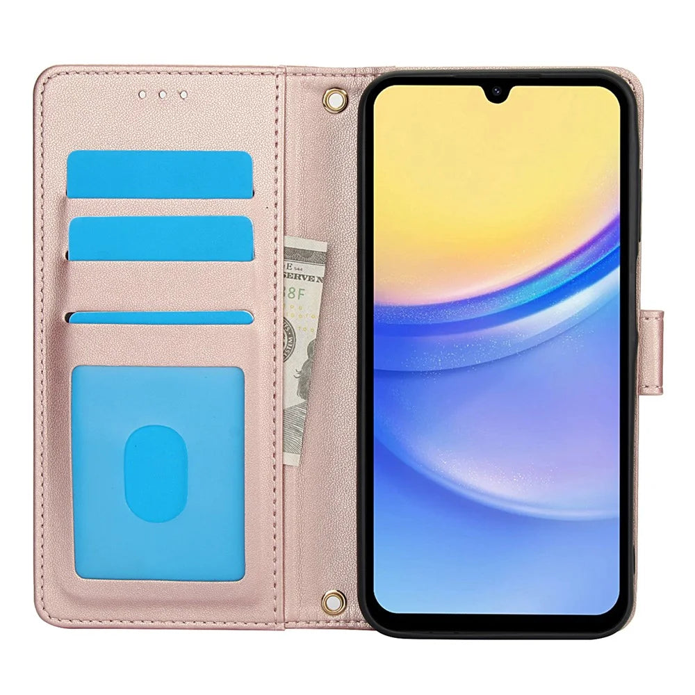 SY-003 For Samsung Galaxy A06 4G Case PU Leather Stand View Phone Wallet Cover with Hand Strap - Pink - 2