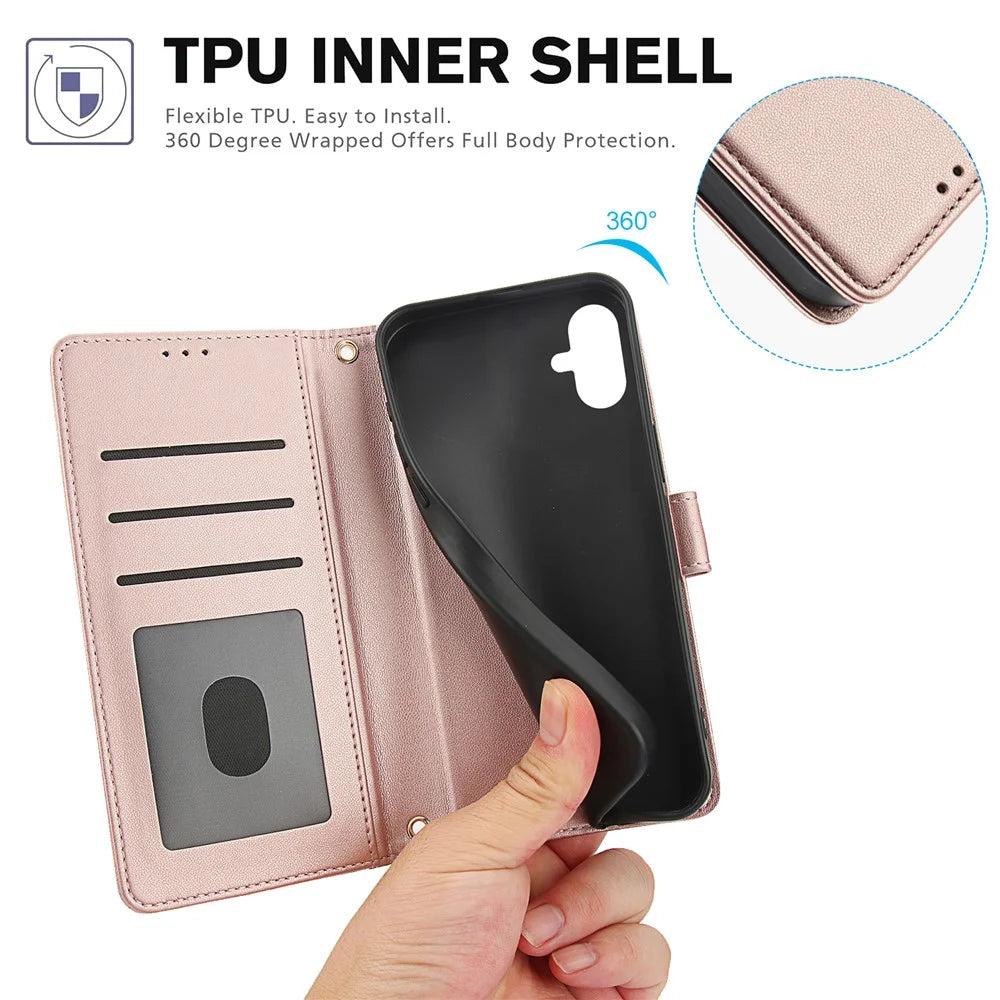 SY-003 For Samsung Galaxy A06 4G Case PU Leather Stand View Phone Wallet Cover with Hand Strap - Pink - 6