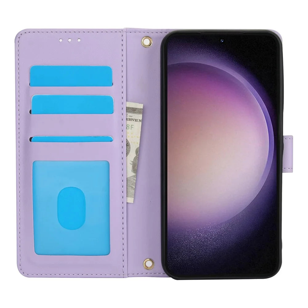 SY-003 For Samsung Galaxy S24+ Case PU Leather Stand View Phone Wallet Cover with Hand Strap - Purple - 2