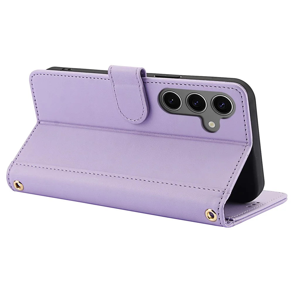 SY-003 For Samsung Galaxy S24+ Case PU Leather Stand View Phone Wallet Cover with Hand Strap - Purple - 3