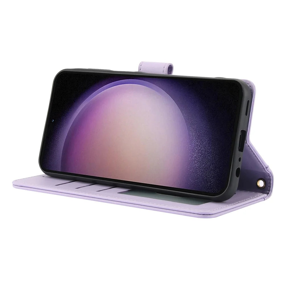 SY-003 For Samsung Galaxy S24+ Case PU Leather Stand View Phone Wallet Cover with Hand Strap - Purple - 4