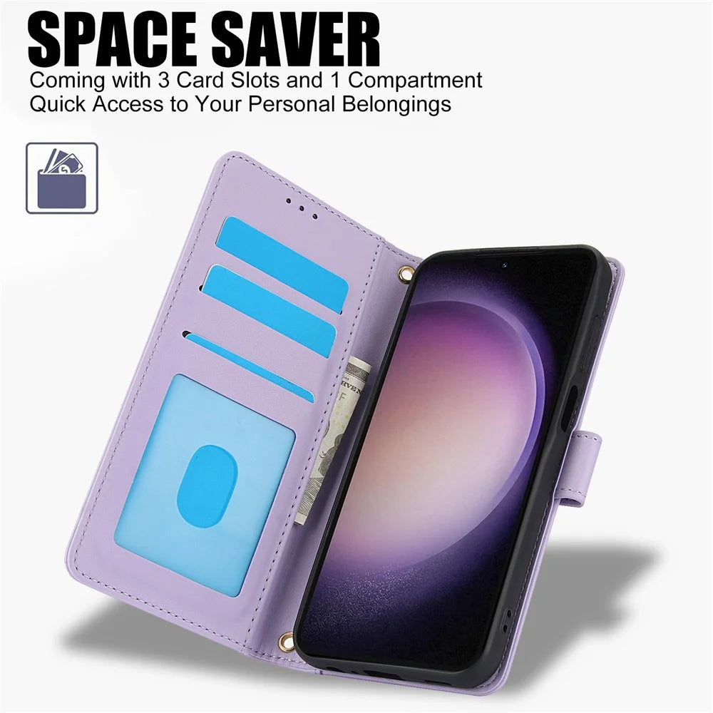 SY-003 For Samsung Galaxy S24+ Case PU Leather Stand View Phone Wallet Cover with Hand Strap - Purple - 5