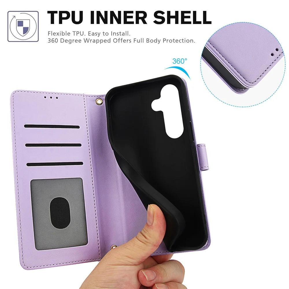 SY-003 For Samsung Galaxy S24+ Case PU Leather Stand View Phone Wallet Cover with Hand Strap - Purple - 6