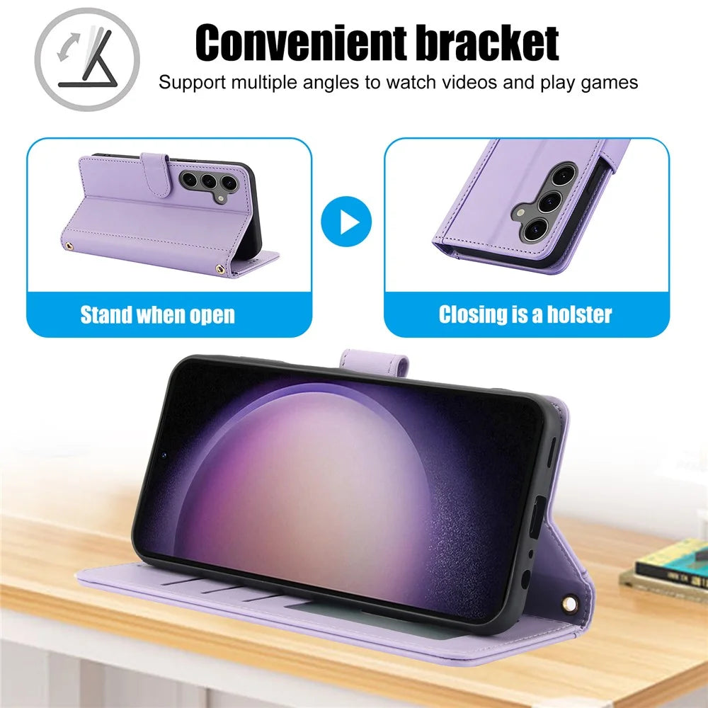SY-003 For Samsung Galaxy S24+ Case PU Leather Stand View Phone Wallet Cover with Hand Strap - Purple - 7