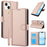 SY-003 For iPhone 14 / 13 Case PU Leather Stand View Phone Wallet Cover with Hand Strap - Pink - 1