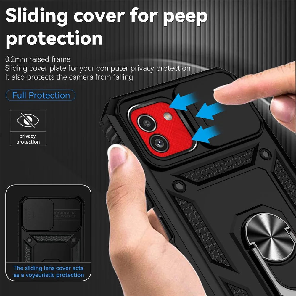For Samsung Galaxy A03 (166.5mm) PC + TPU Kickstand Phone Case Slide Camera Protection Back Cover - Black - 5