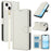 SY-003 For iPhone 15 Plus / 14 Plus Case PU Leather Stand View Phone Wallet Cover with Hand Strap - White - 1