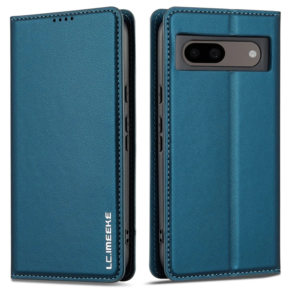 LC.IMEEKE L1 Series for Google Pixel 8a Case PU Leather Wallet Stand Protective Phone Cover - Blue - 1