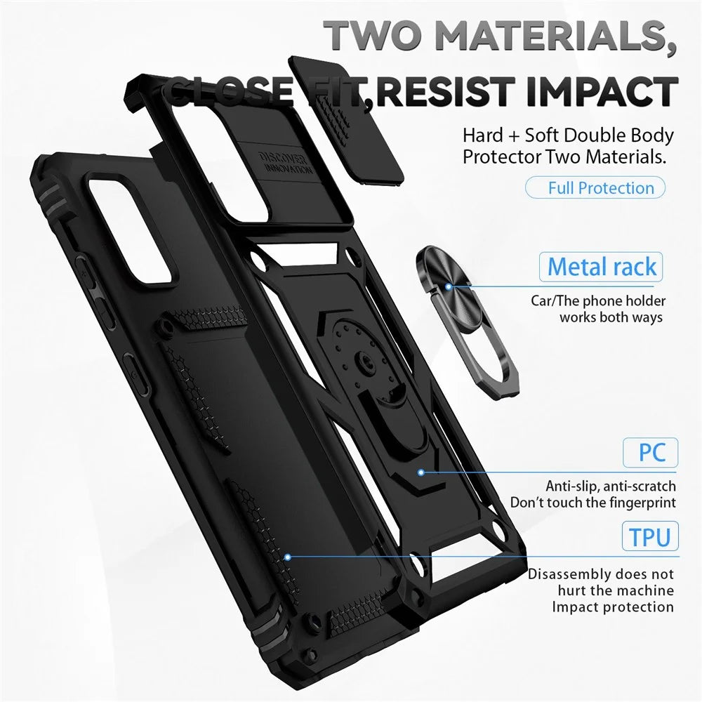 Metal Kickstand Phone Case for Samsung Galaxy A32 4G (EU Version), Shockproof PC + TPU Cover with Slide Camera Protection - Black - 4