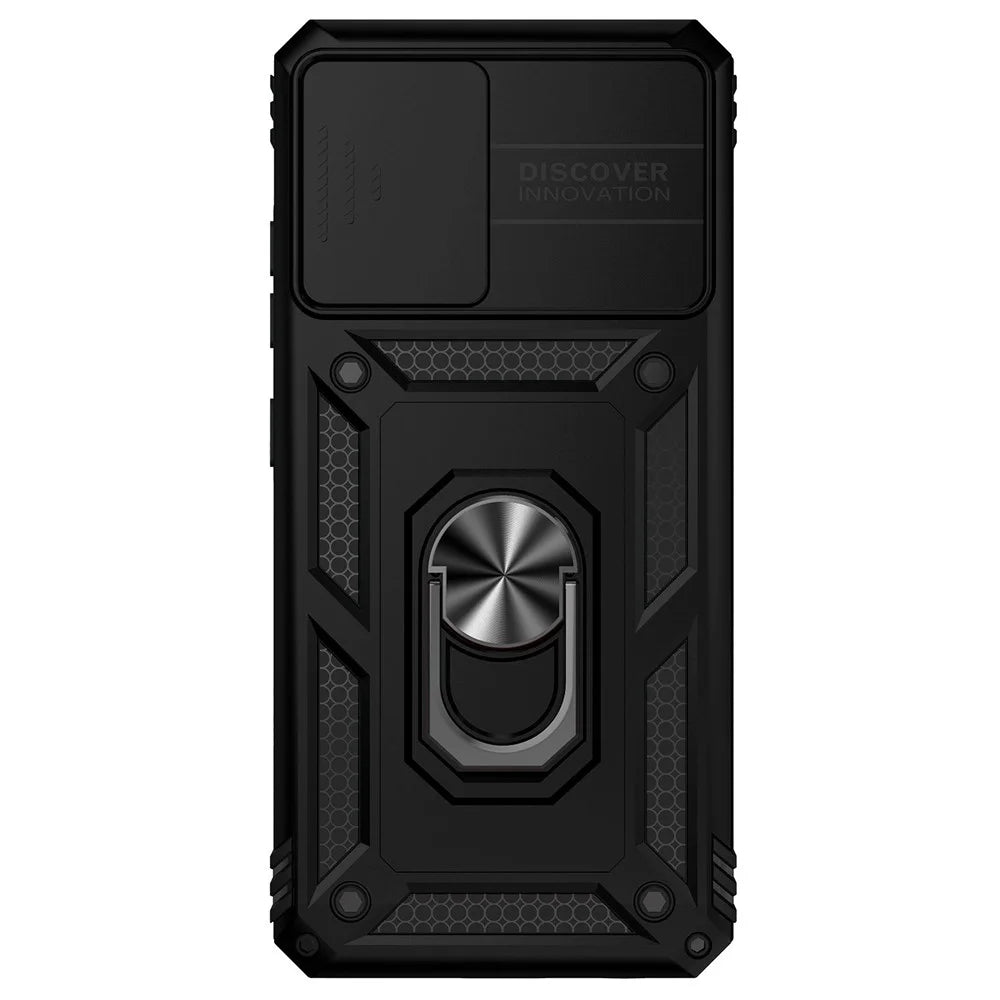 Metal Kickstand Phone Case for Samsung Galaxy A32 4G (EU Version), Shockproof PC + TPU Cover with Slide Camera Protection - Black - 6