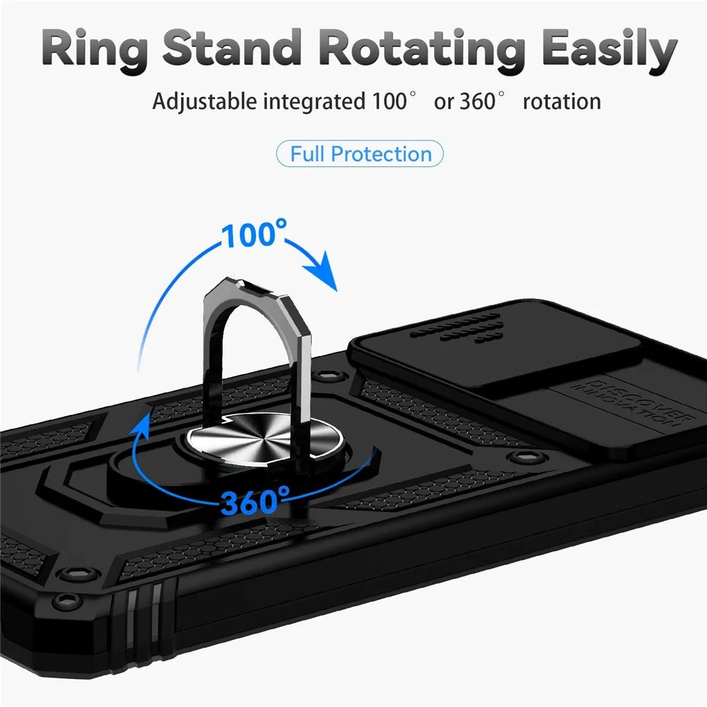 Metal Kickstand Phone Case for Samsung Galaxy A32 4G (EU Version), Shockproof PC + TPU Cover with Slide Camera Protection - Black - 7