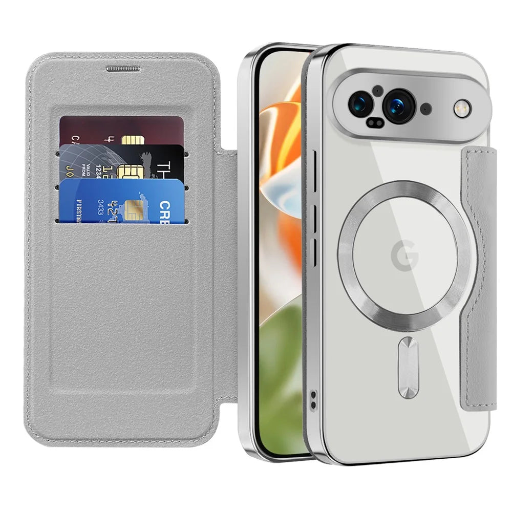 For Google Pixel 9 Magnetic Case Rhombus PU Leather Phone Cover - Titanium Grey - 2
