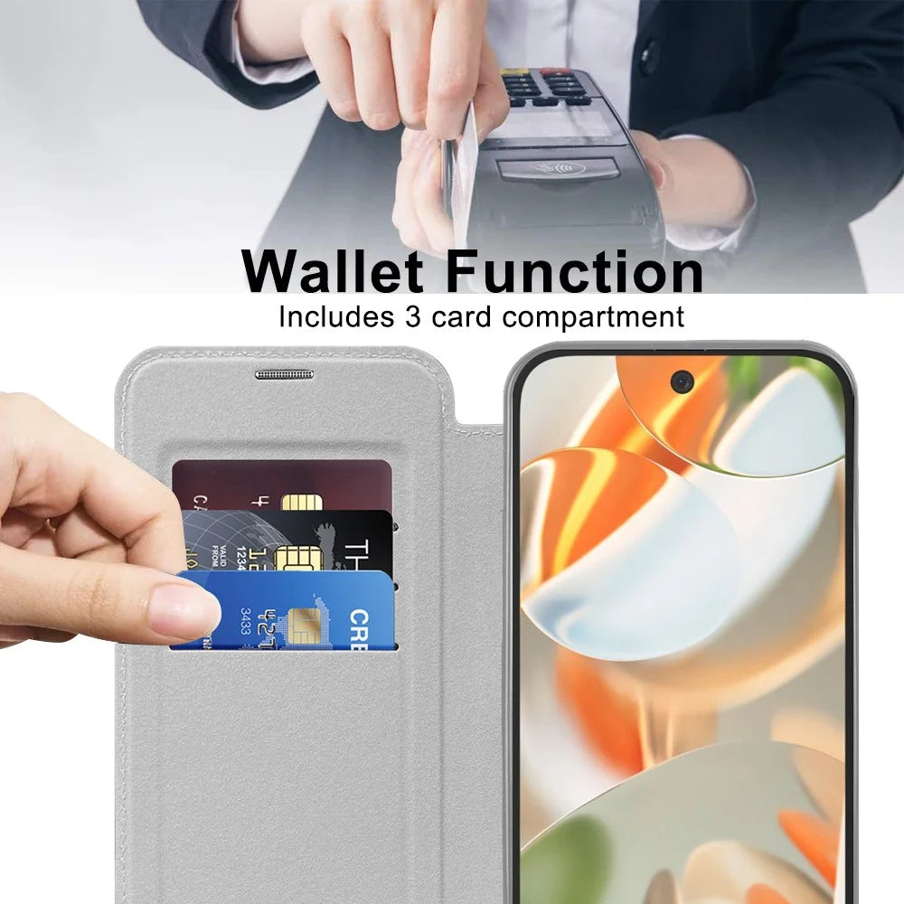 For Google Pixel 9 Magnetic Case Rhombus PU Leather Phone Cover - Titanium Grey - 4