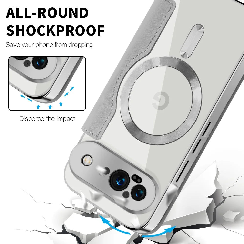 For Google Pixel 9 Magnetic Case Rhombus PU Leather Phone Cover - Titanium Grey - 6