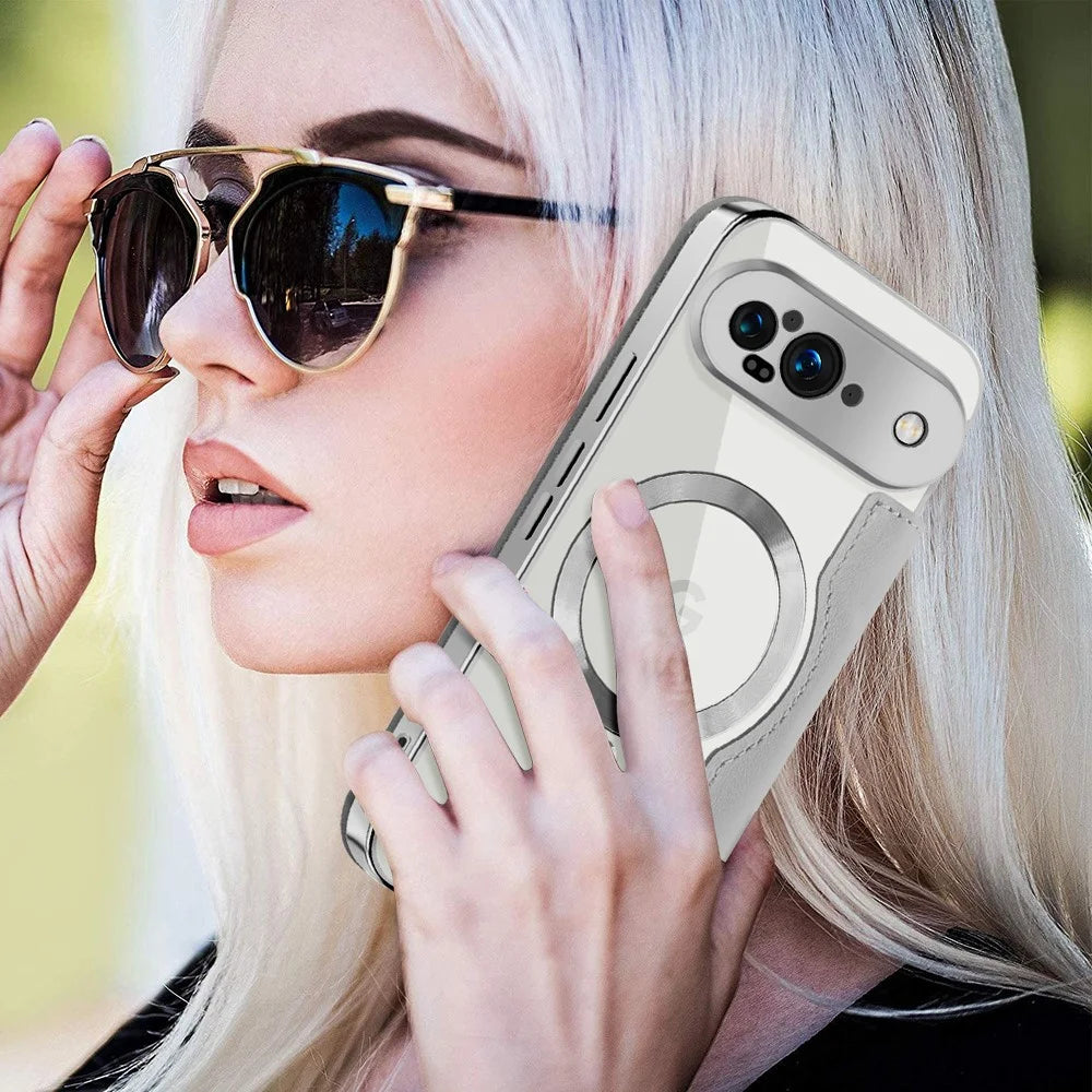 For Google Pixel 9 Magnetic Case Rhombus PU Leather Phone Cover - Titanium Grey - 7