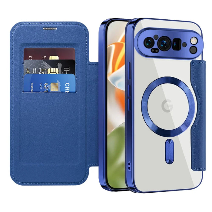 For Google Pixel 9 Pro XL Magnetic Case Rhombus PU Leather Phone Cover - Sapphire - 2