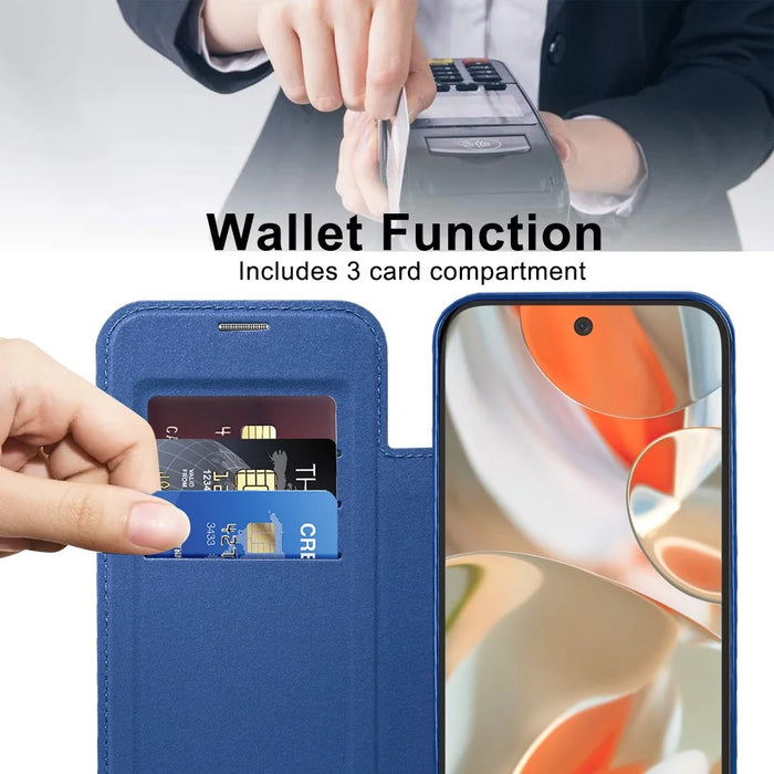 For Google Pixel 9 Pro XL Magnetic Case Rhombus PU Leather Phone Cover - Sapphire - 4
