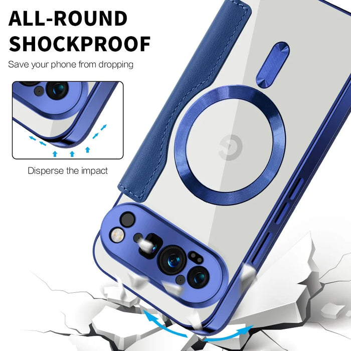 For Google Pixel 9 Pro XL Magnetic Case Rhombus PU Leather Phone Cover - Sapphire - 6