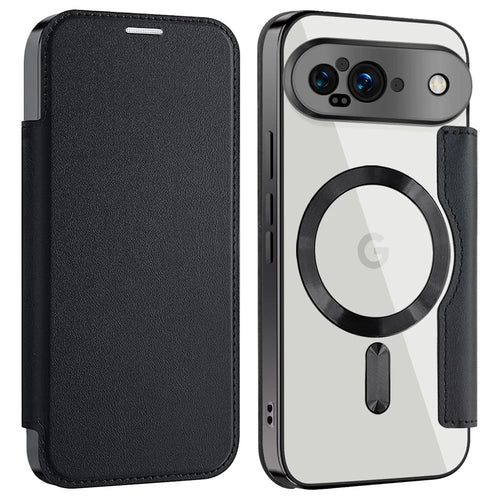 For Google Pixel 9 Magnetic Case RFID Blocking Leather Phone Cover - Black - 1