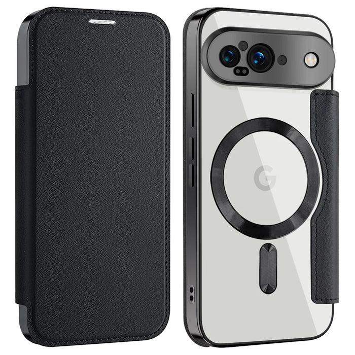 For Google Pixel 9 Magnetic Case RFID Blocking Leather Phone Cover - Black - 1