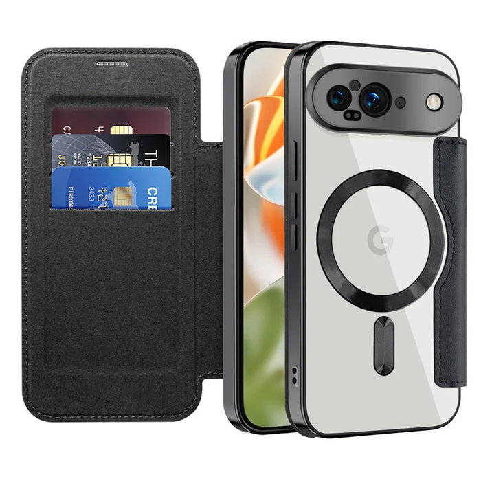 For Google Pixel 9 Magnetic Case RFID Blocking Leather Phone Cover - Black - 2