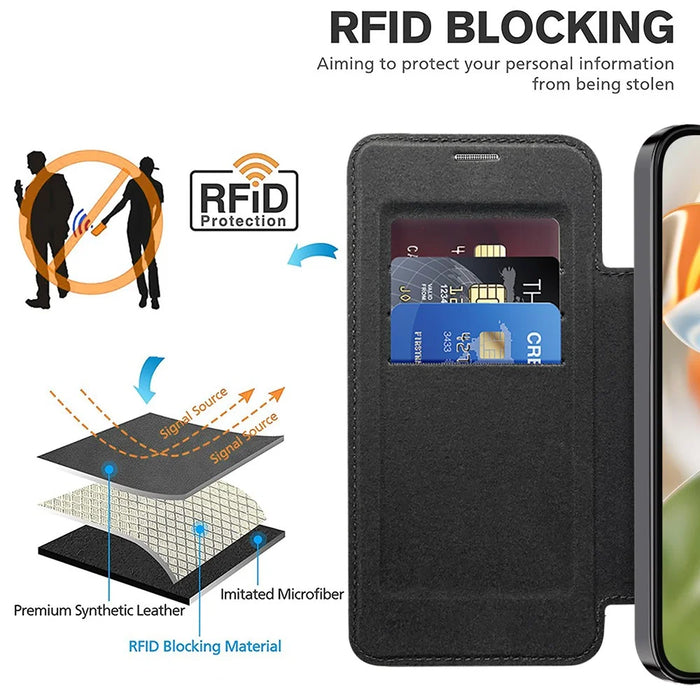 For Google Pixel 9 Magnetic Case RFID Blocking Leather Phone Cover - Black - 3