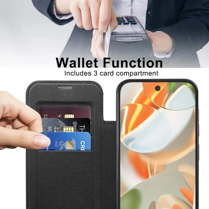 For Google Pixel 9 Magnetic Case RFID Blocking Leather Phone Cover - Black - 4