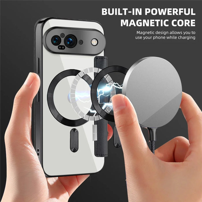 For Google Pixel 9 Magnetic Case RFID Blocking Leather Phone Cover - Black - 5