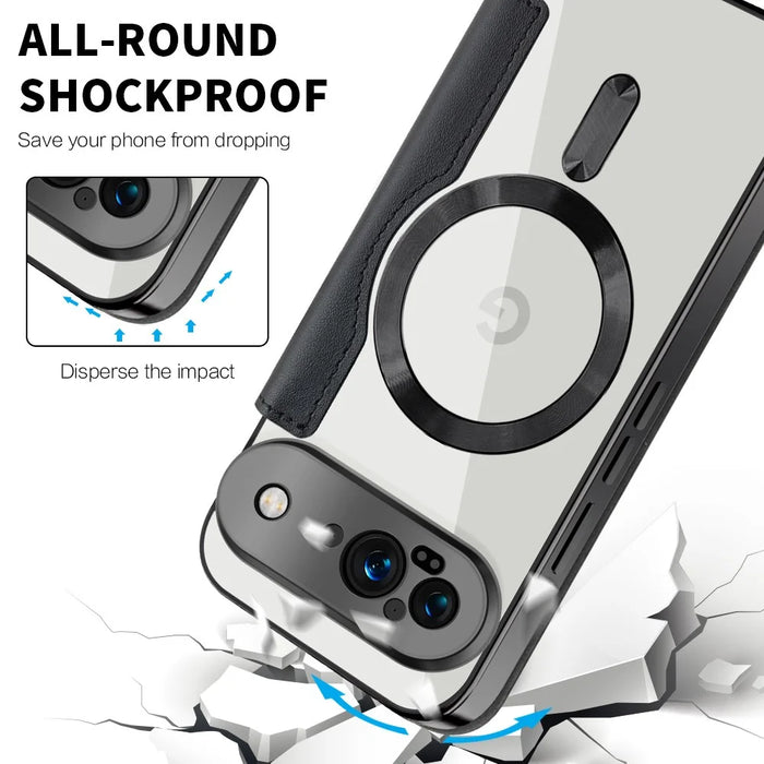 For Google Pixel 9 Magnetic Case RFID Blocking Leather Phone Cover - Black - 6
