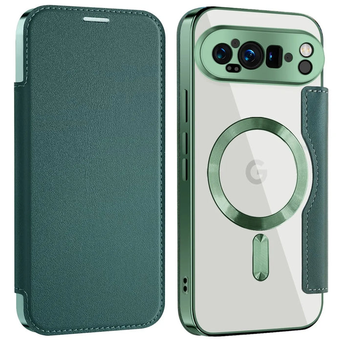 For Google Pixel 9 Pro XL Magnetic Case RFID Blocking Leather Phone Cover - Blackish Green - 1