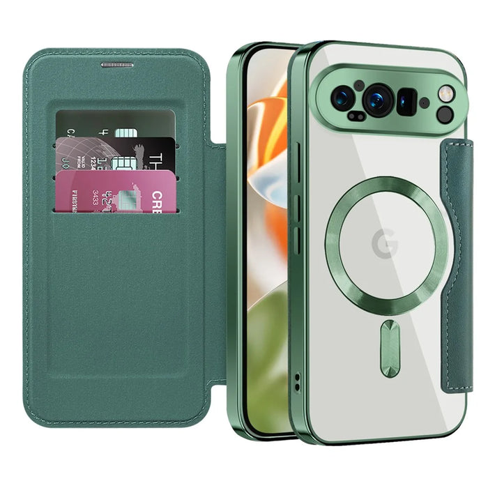 For Google Pixel 9 Pro XL Magnetic Case RFID Blocking Leather Phone Cover - Blackish Green - 2