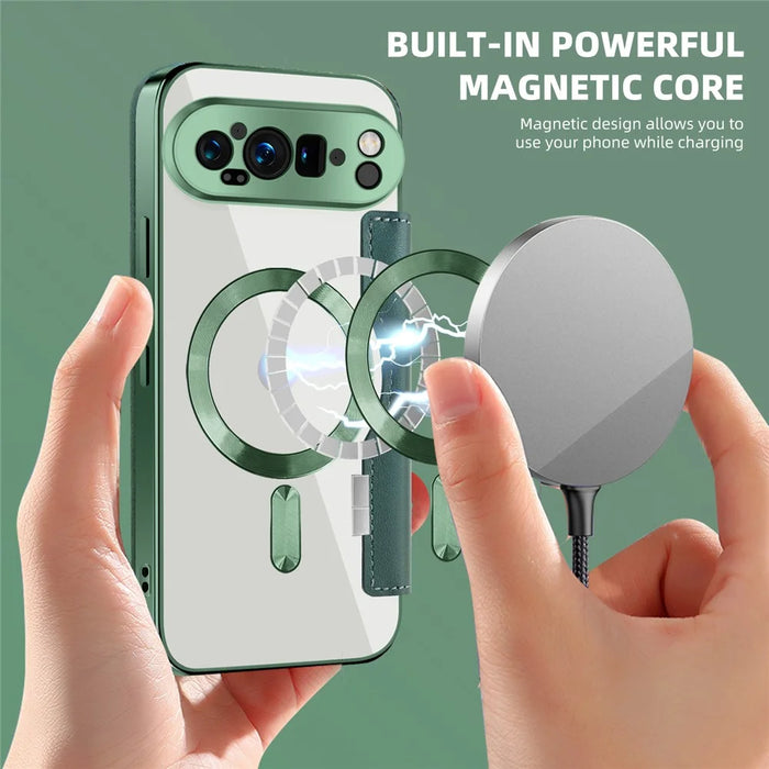 For Google Pixel 9 Pro XL Magnetic Case RFID Blocking Leather Phone Cover - Blackish Green - 5