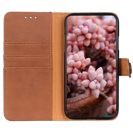 KHAZNEH For iPhone 17e / 16e Wallet Case Cowhide Texture Leather Flip Phone Cover - Brown - 2