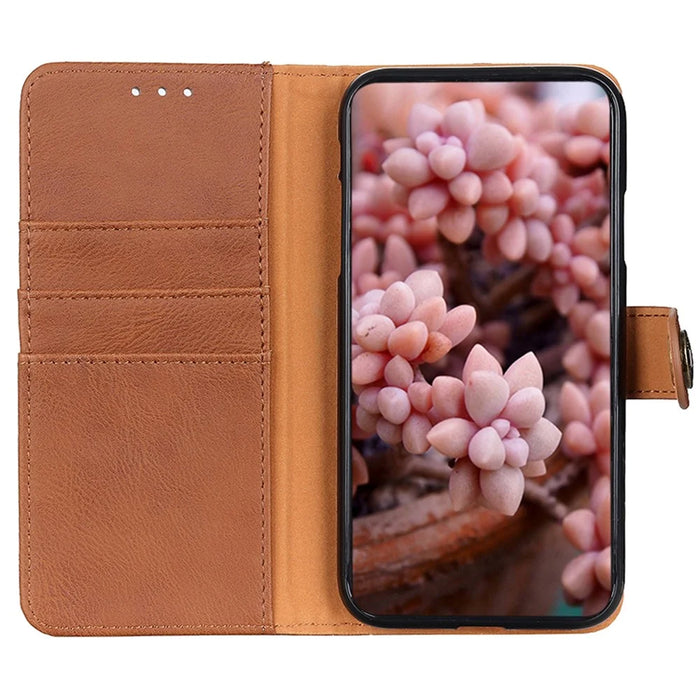 KHAZNEH For iPhone 17e / 16e Wallet Case Cowhide Texture Leather Flip Phone Cover - Brown - 2
