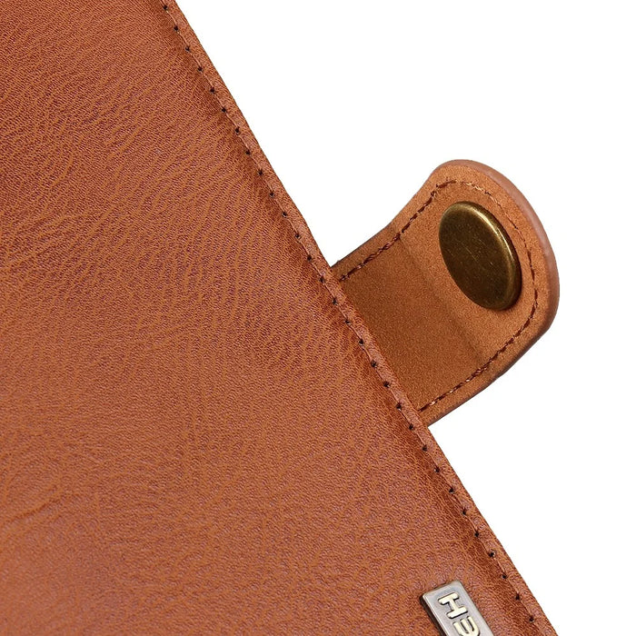 KHAZNEH For iPhone 17e / 16e Wallet Case Cowhide Texture Leather Flip Phone Cover - Brown - 5
