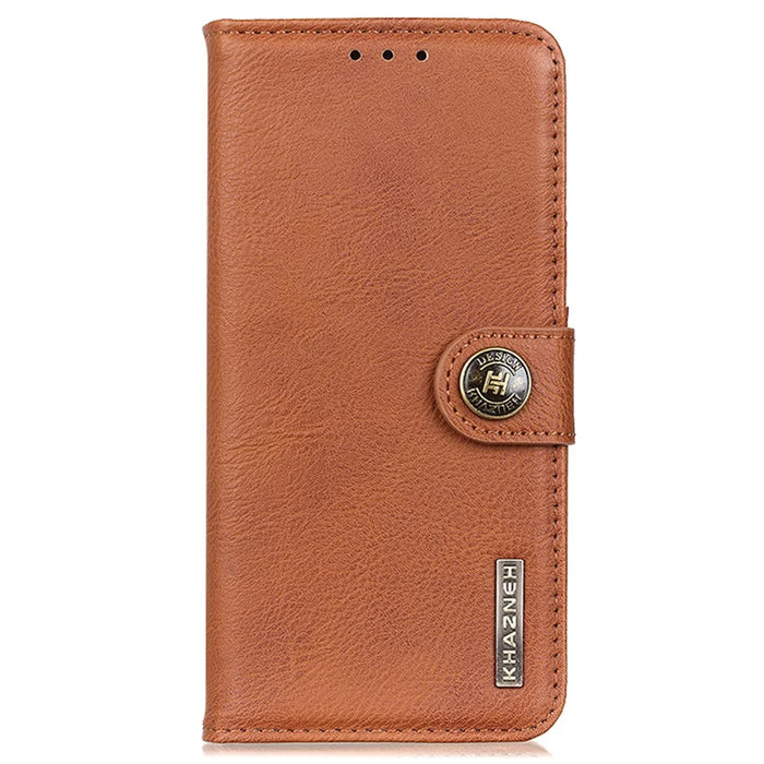 KHAZNEH For iPhone 17e / 16e Wallet Case Cowhide Texture Leather Flip Phone Cover - Brown - 7