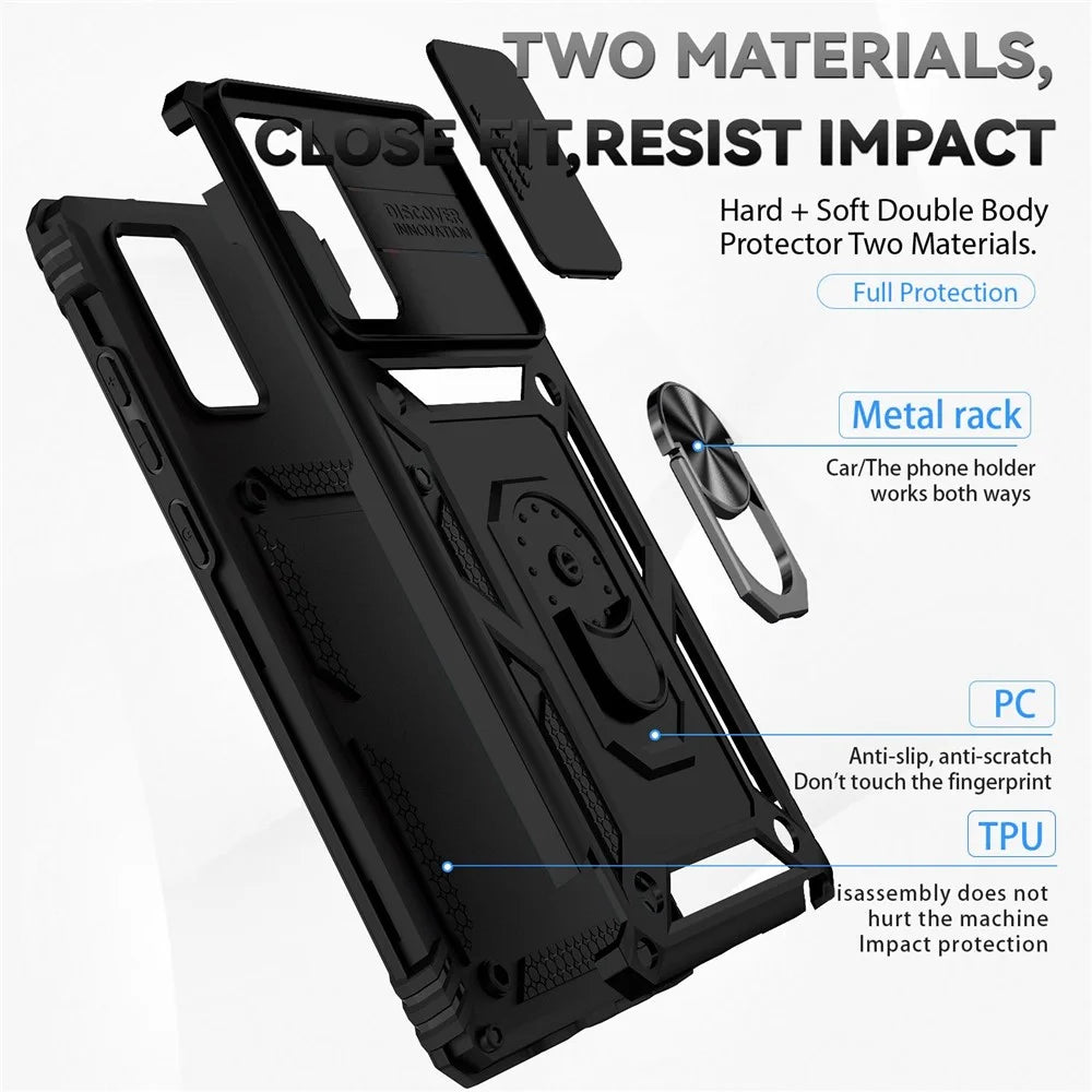Metal Kickstand Phone Case for Samsung Galaxy Note20 / Note20 5G, Slide Camera Protection Hybrid PC + TPU Cover - Black - 4