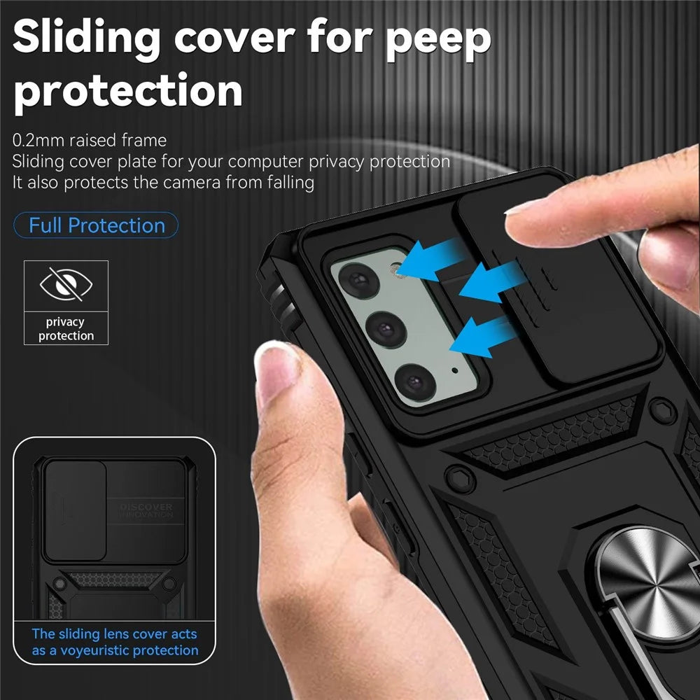 Metal Kickstand Phone Case for Samsung Galaxy Note20 / Note20 5G, Slide Camera Protection Hybrid PC + TPU Cover - Black - 5