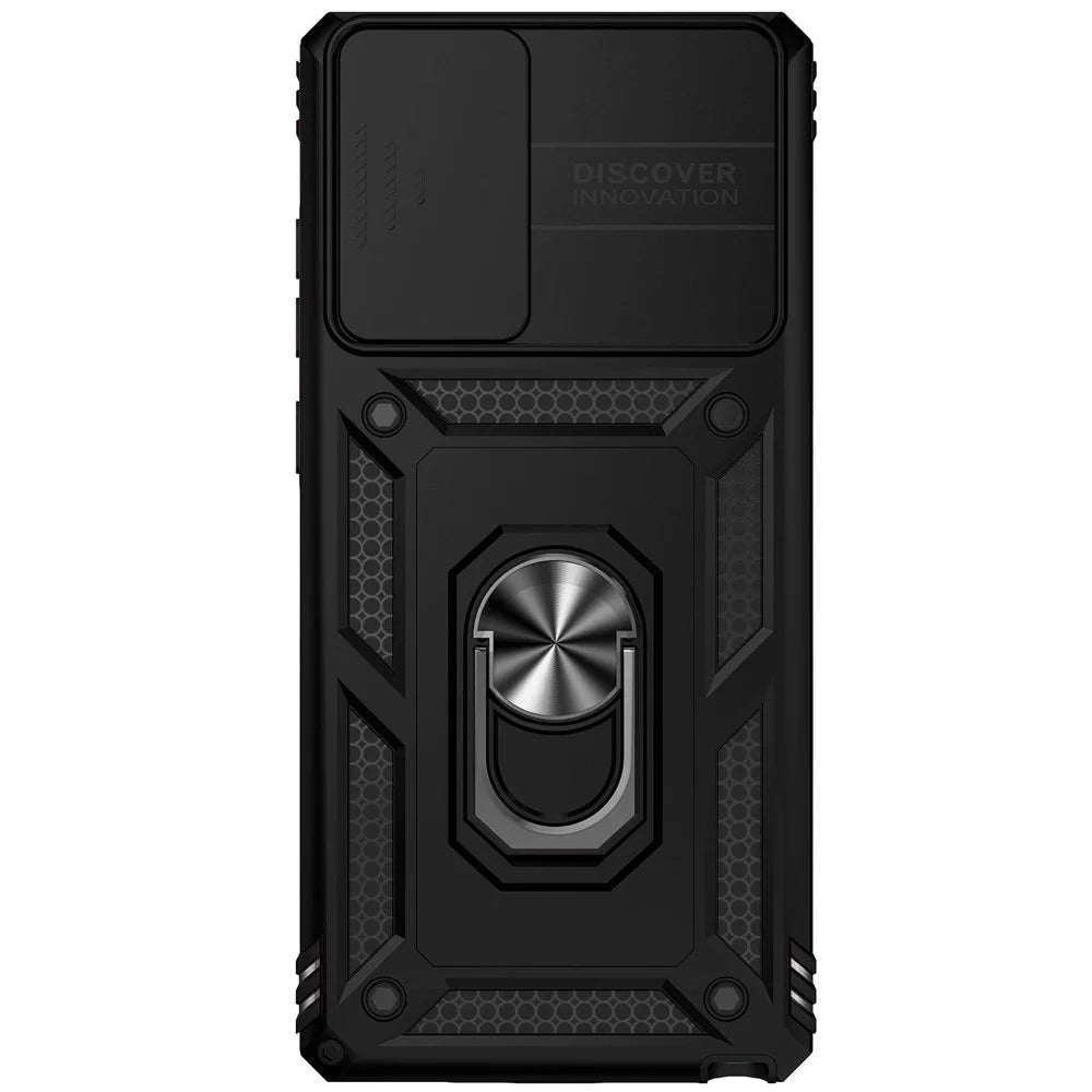Metal Kickstand Phone Case for Samsung Galaxy Note20 / Note20 5G, Slide Camera Protection Hybrid PC + TPU Cover - Black - 6