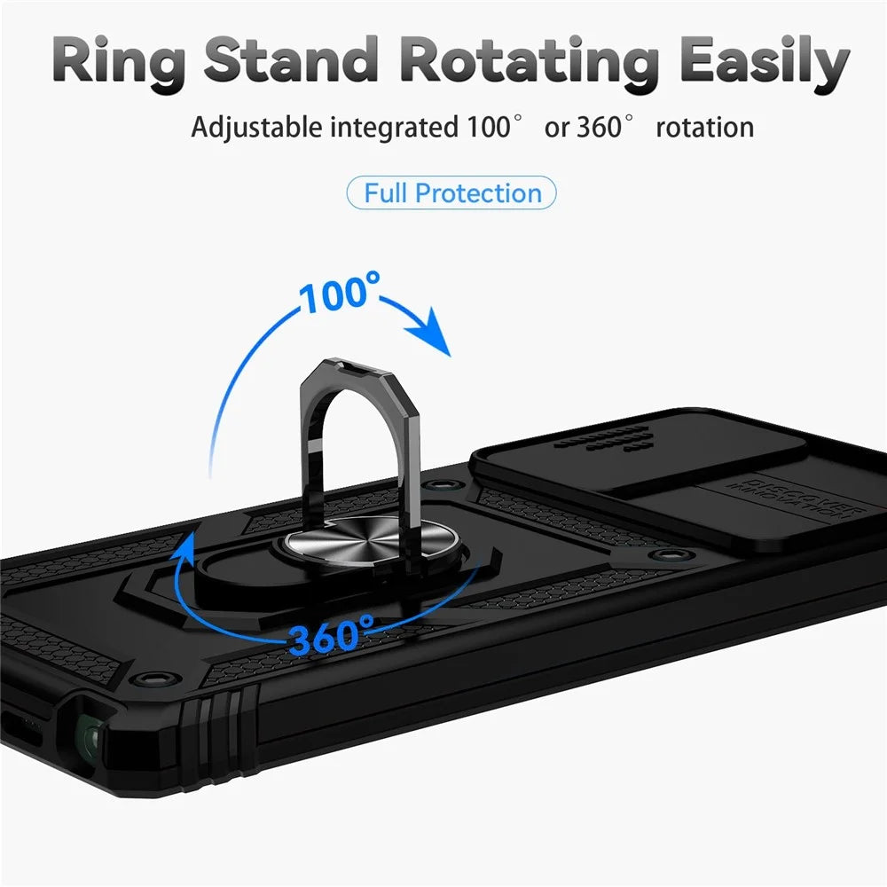 Metal Kickstand Phone Case for Samsung Galaxy Note20 / Note20 5G, Slide Camera Protection Hybrid PC + TPU Cover - Black - 7