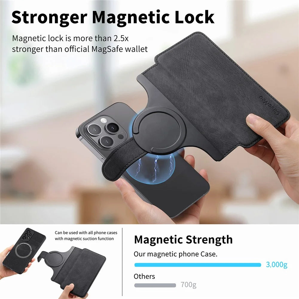 CASENEO MW-03S Magnetic Detachable Phone Cover for 6.9 inch Phone Retro Leather Wallet Stand - Black - 6