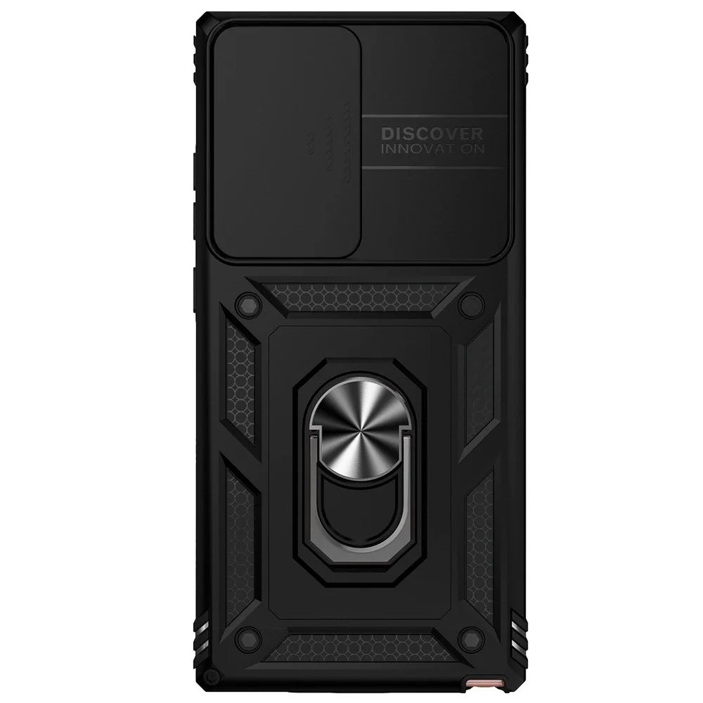 For Samsung Galaxy Note20 Ultra / Note20 Ultra 5G Metal Ring Kickstand PC + TPU Phone Case with Slide Camera Protection - Black - 6